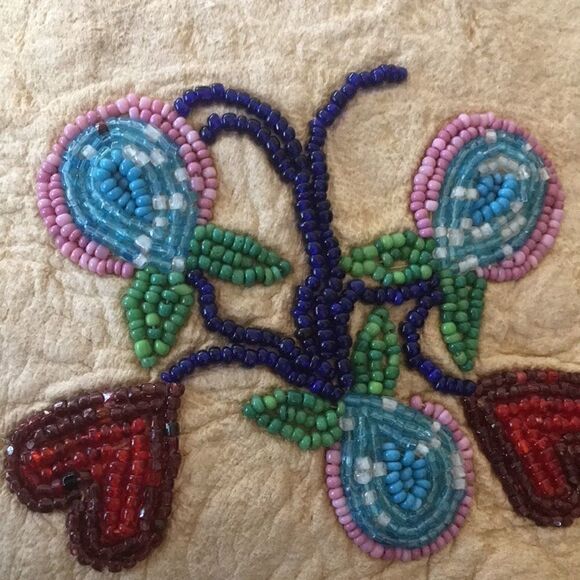 Hand Crafted Bag leather deer hide pink cotton lined bag fringe glass beads - Picture 8 of 8